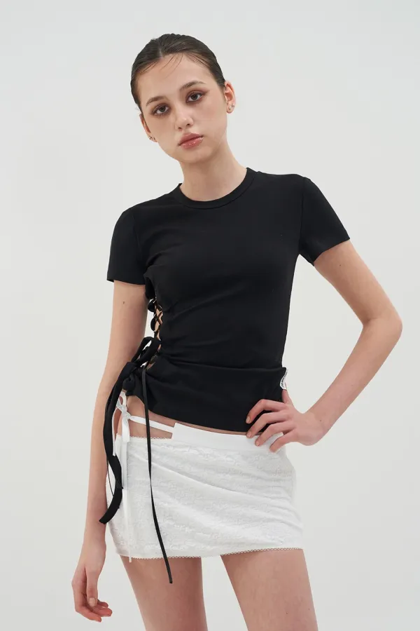 SIDE OPEN STRING TOP  BLACK