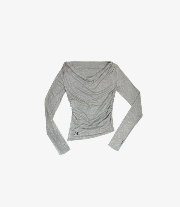 Meow Draping shrring Boat neck Top