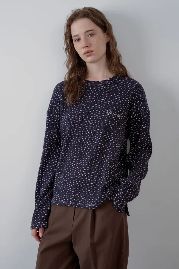 dover flower long sleeve top_navy