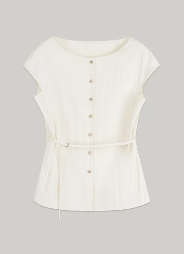 comos 1480 boat-neck belt blouse (cream)