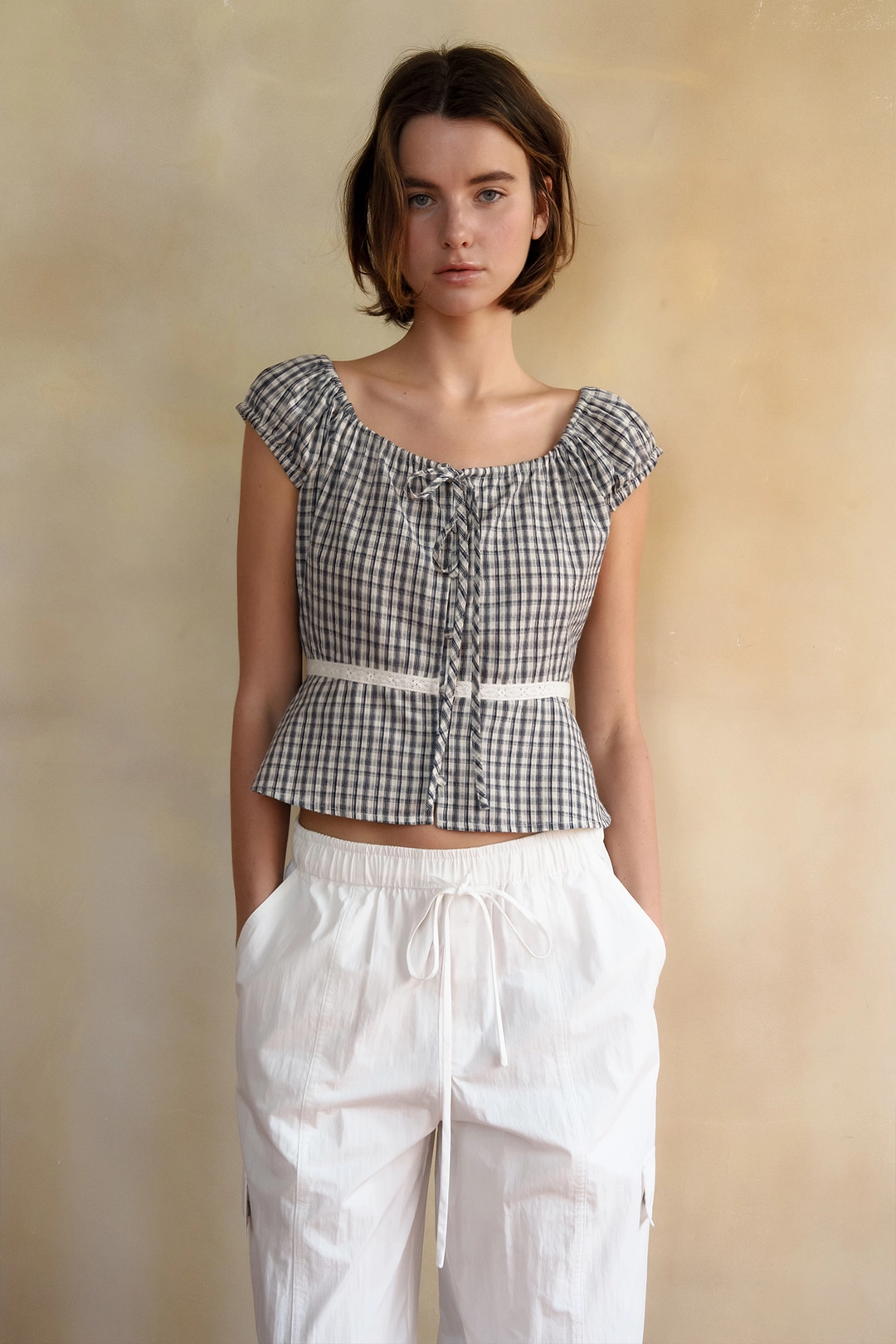 샤드라마 CLARE SHIRRING BLOUSE [CHECK] 상품 이미지 2