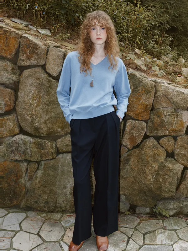 Easy-care V-neck knit [KNFW07KN15]_Steel blue