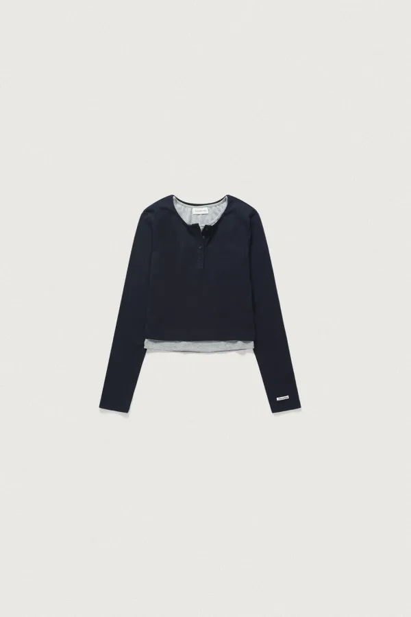 SOFT FIT LAYERED HENLEY T [NAVY]