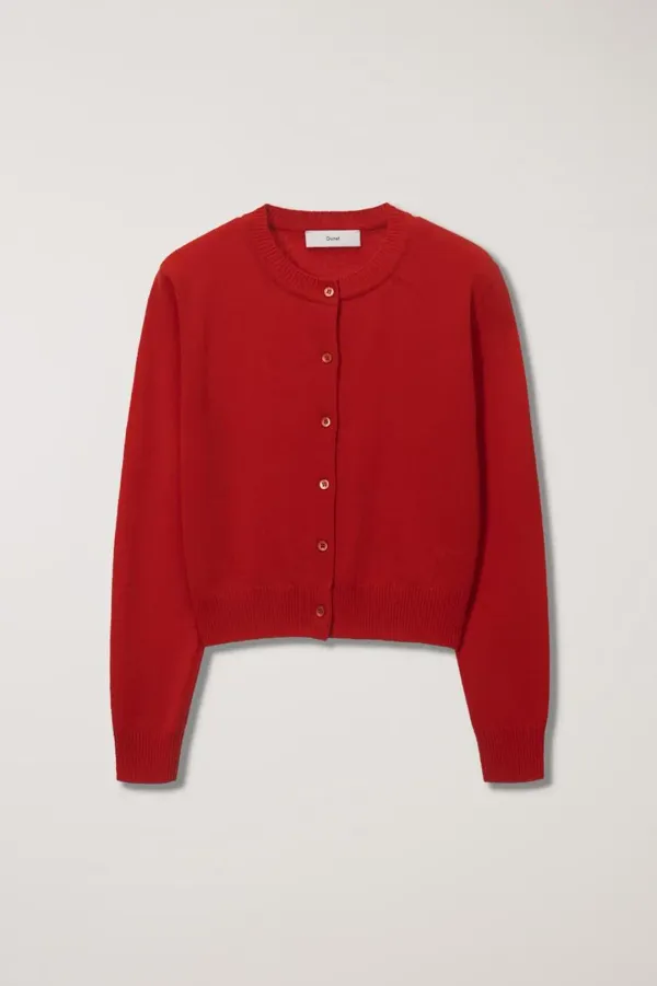 ESSENTIAL CREWNECK KNIT CARDIGAN RED