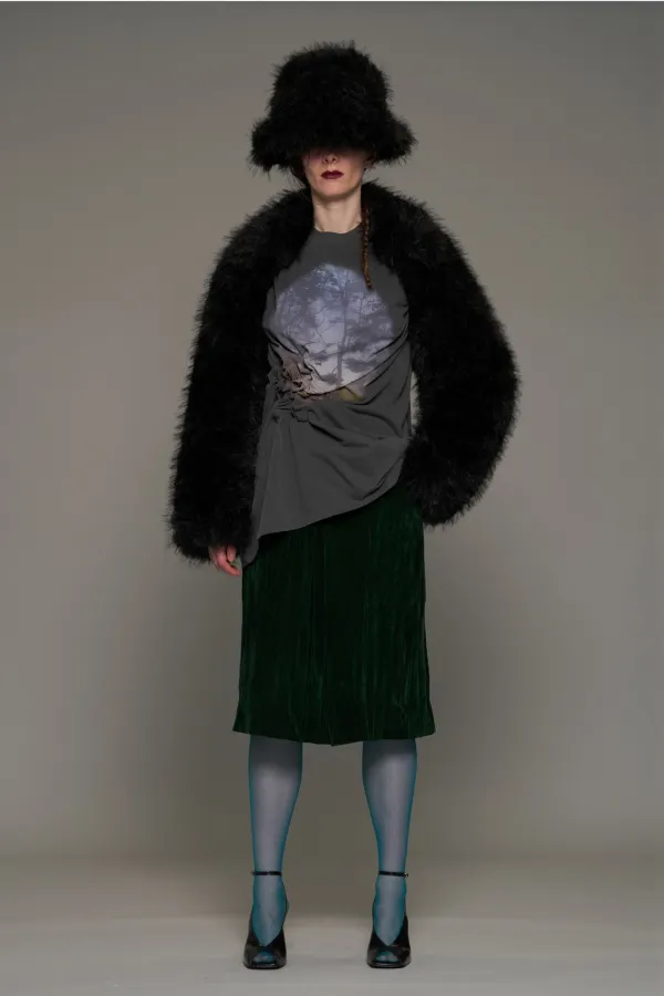 FW26 DARK GREEN PLEATED MIDI SKIRT