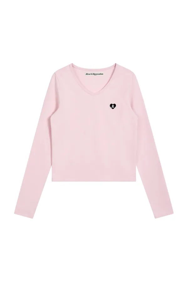 V-NECK HEART LOGO LONG SLEEVE - PINK