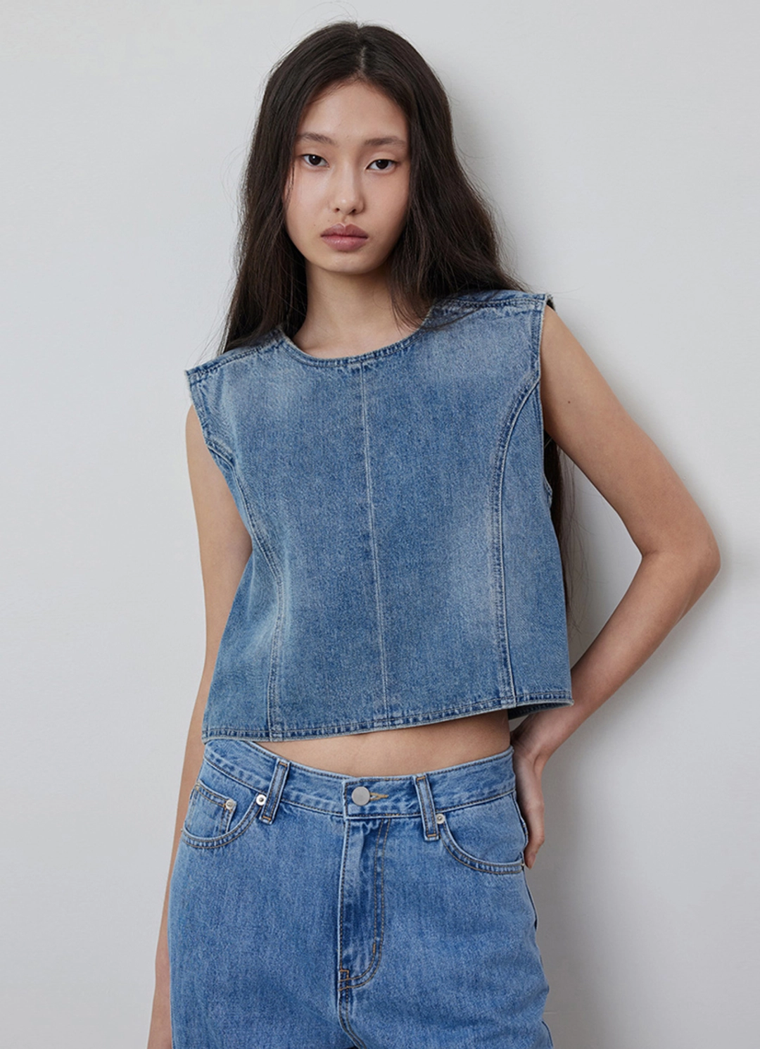 퀸스래빗 Backless Snap Button Denim Vest_BLUE 상품 이미지 2