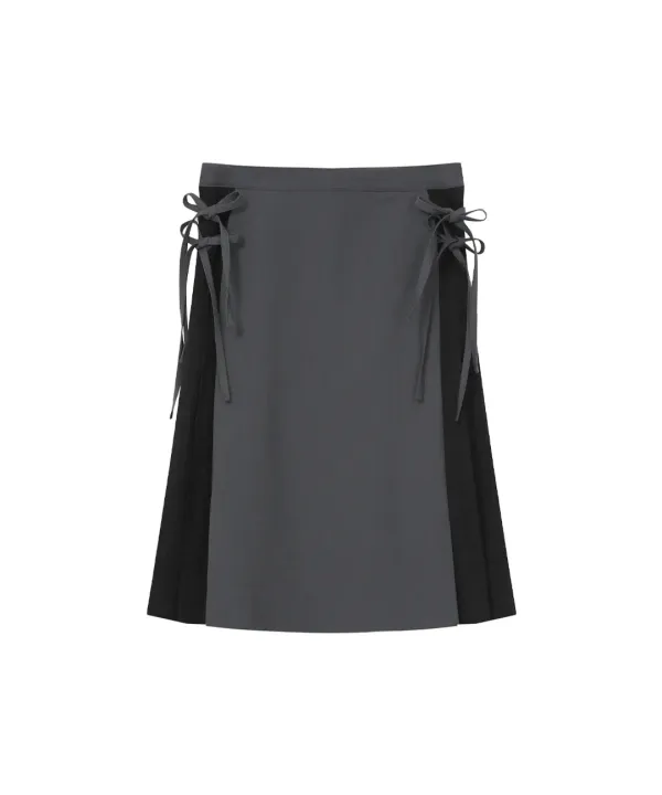 Side bow pleats midi skirt CHARCOAL