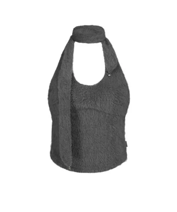 Muffler Knit Halter Top / Charcoal