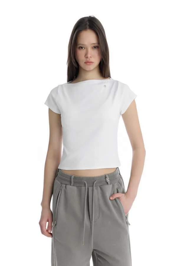 Boat Neck Slim Baby T-Shirt [ White ]