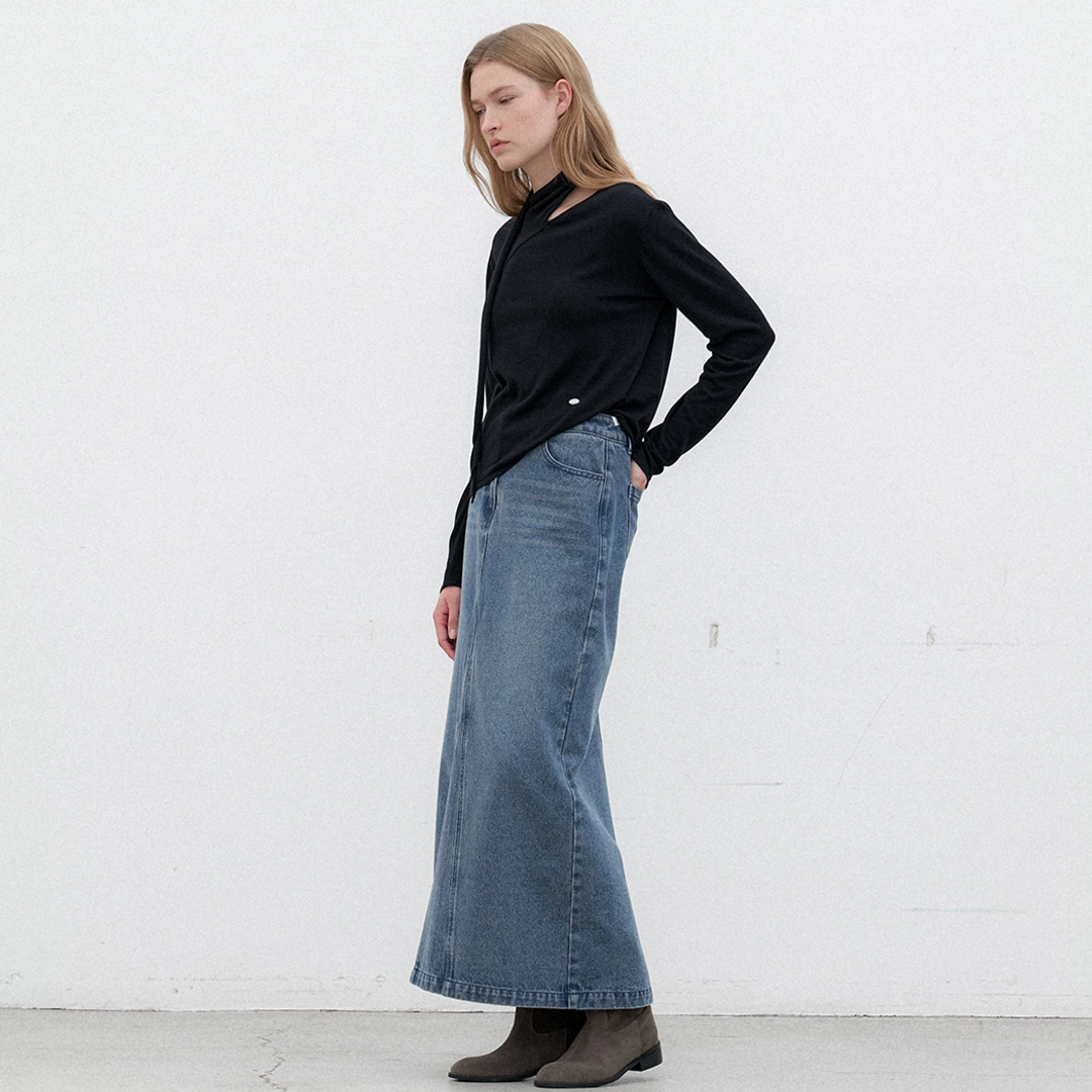 아뜰리에 나인 (Z-SK-5040)SLIT POINT DENIM MAXI SKIRT 상품 이미지 2