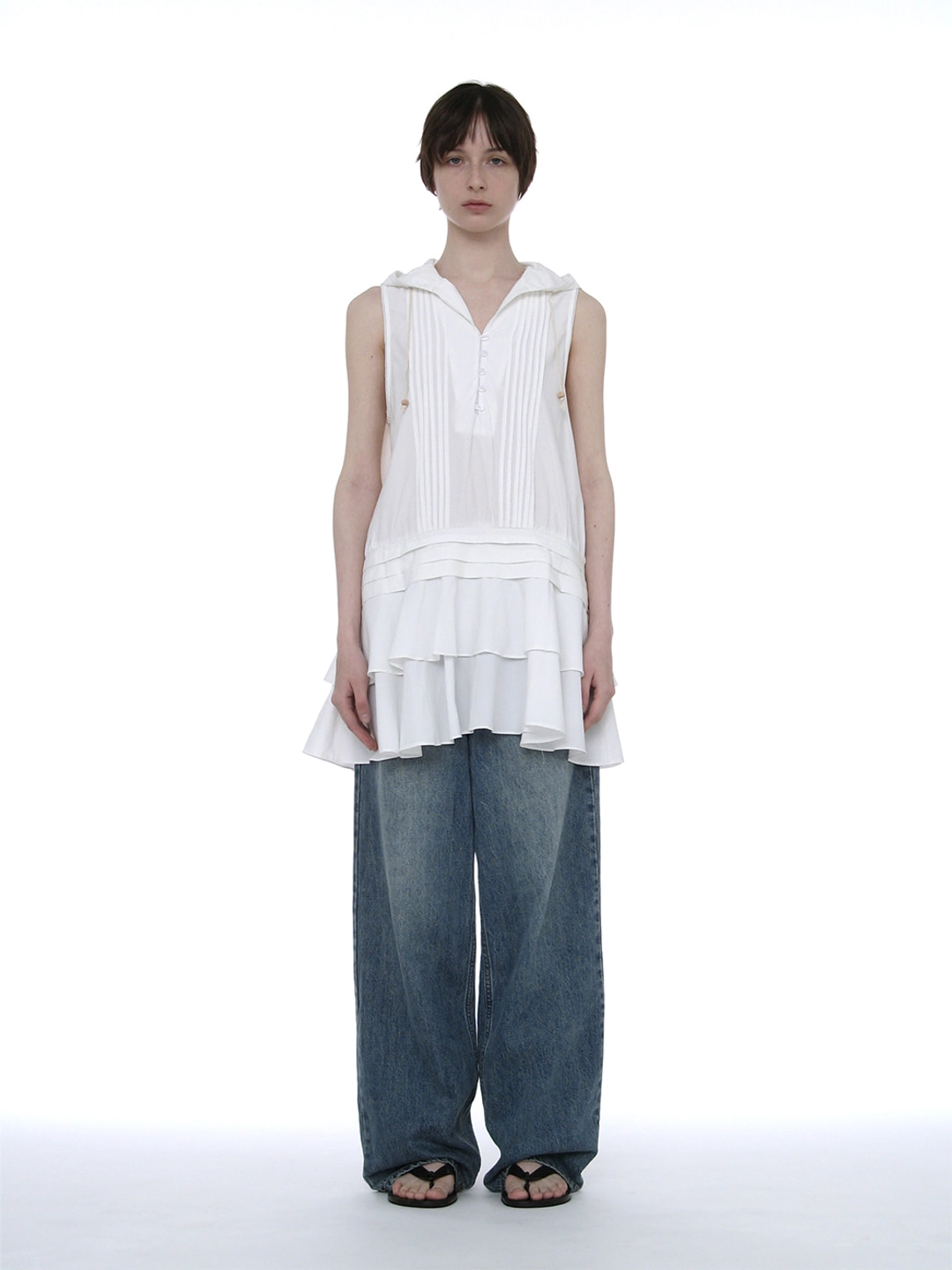파르티멘토 [WOMEN] HOODED RUFFLE-HEM TUNIC DRESS_WHITE 상품 이미지 2