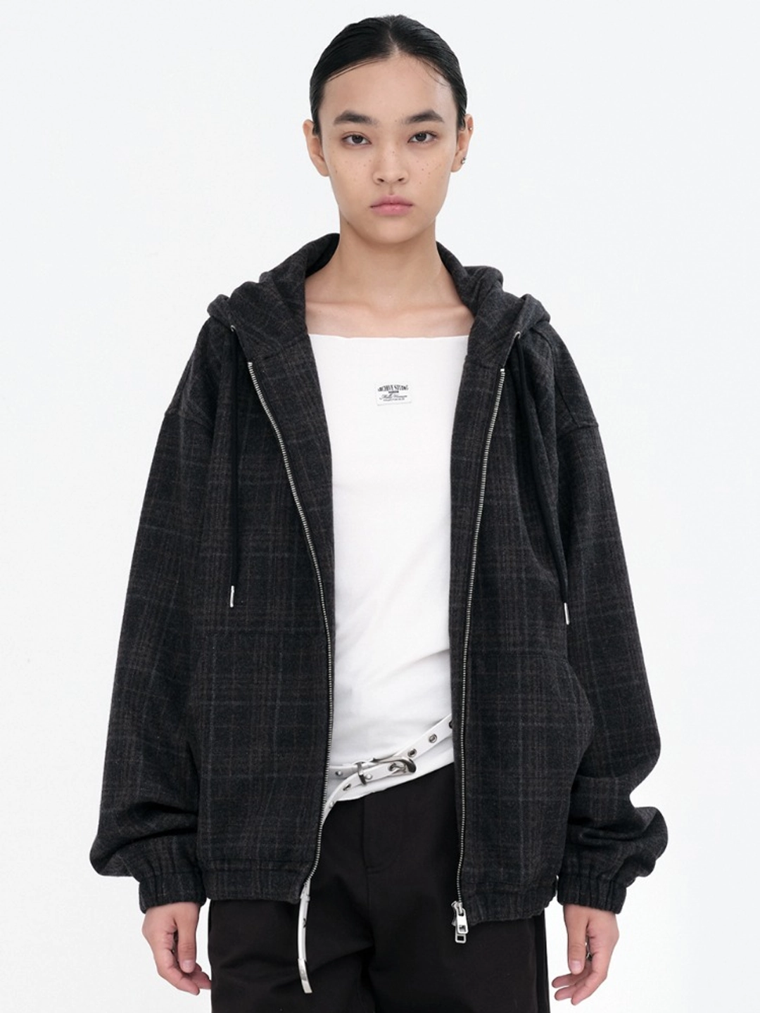 밀로 우먼 Over Fit Check Hoodie Jacket [Charcoal] 상품 이미지 2