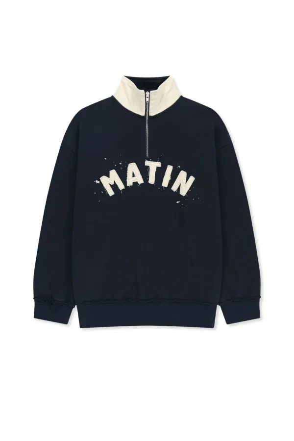 APPLIQUE LOGO COLLAR QUARTER ZIP UP IN NAVY
