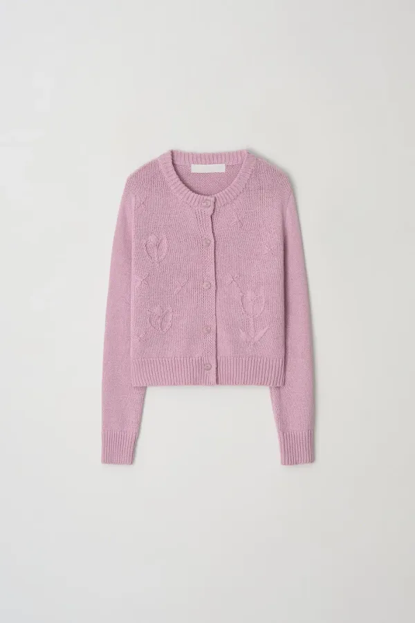 TULIP APPLIQUE CARDIGAN_PINK