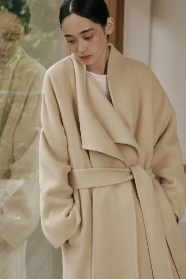 DRAPED SHAWL CASHMERE HANDMADE LONG COAT_BUTTER