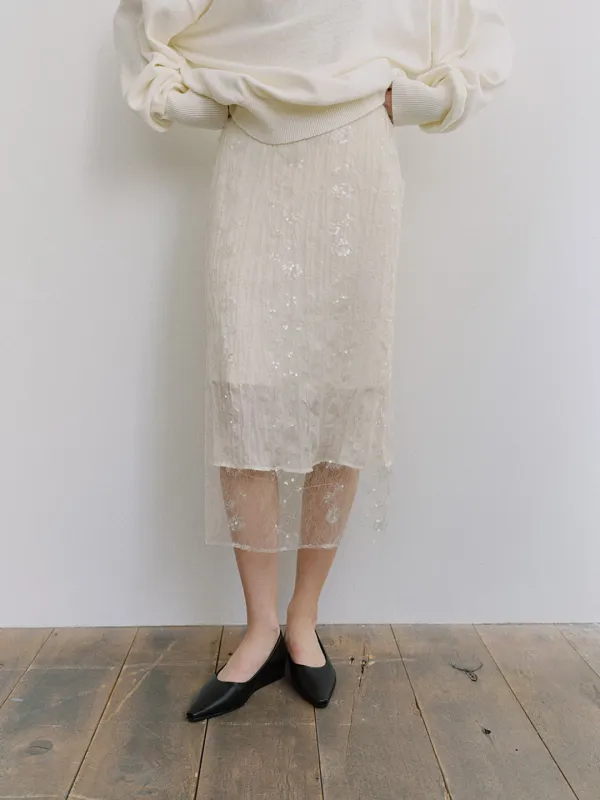 TIS LAYERED SPANGLE SKIRT_IVORY