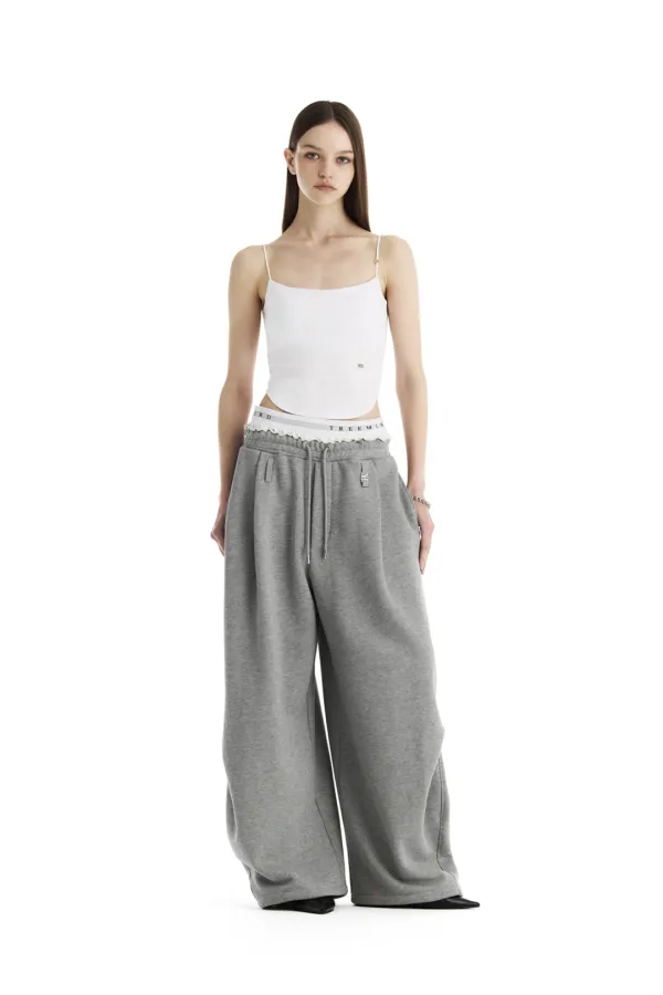 Double Waist Sagging Sweat Pants [ Melange Gray ]