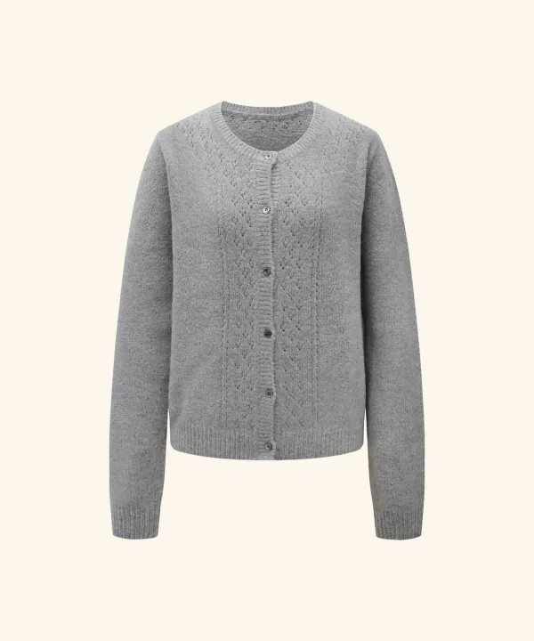 Deep U-neck Punching Wool Cardigan ( Charcoal )