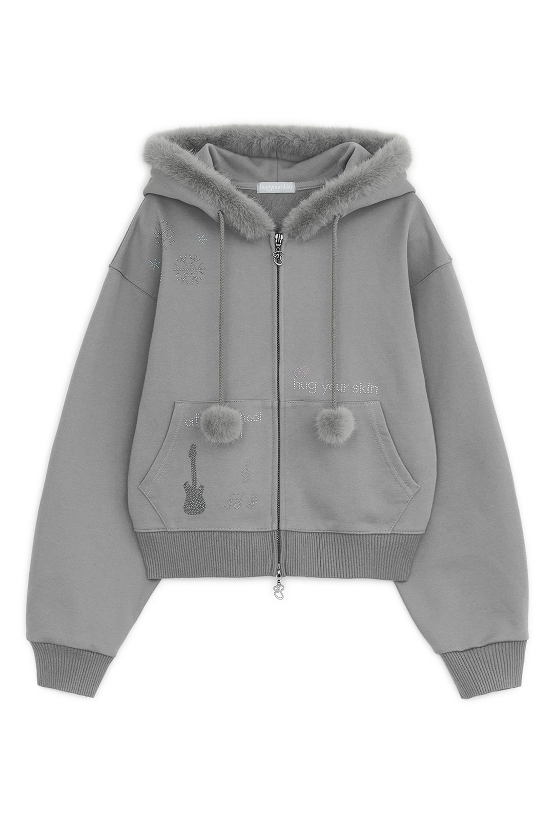 허그유어스킨 Hotfix fur hoodie zip-up (Gray) 상품 이미지 1