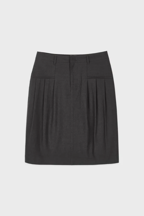 Pintuck Midi Skirt (Charcoal)