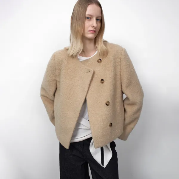(JK-3052)HAIRY WOOL ROUND NECK JACKET