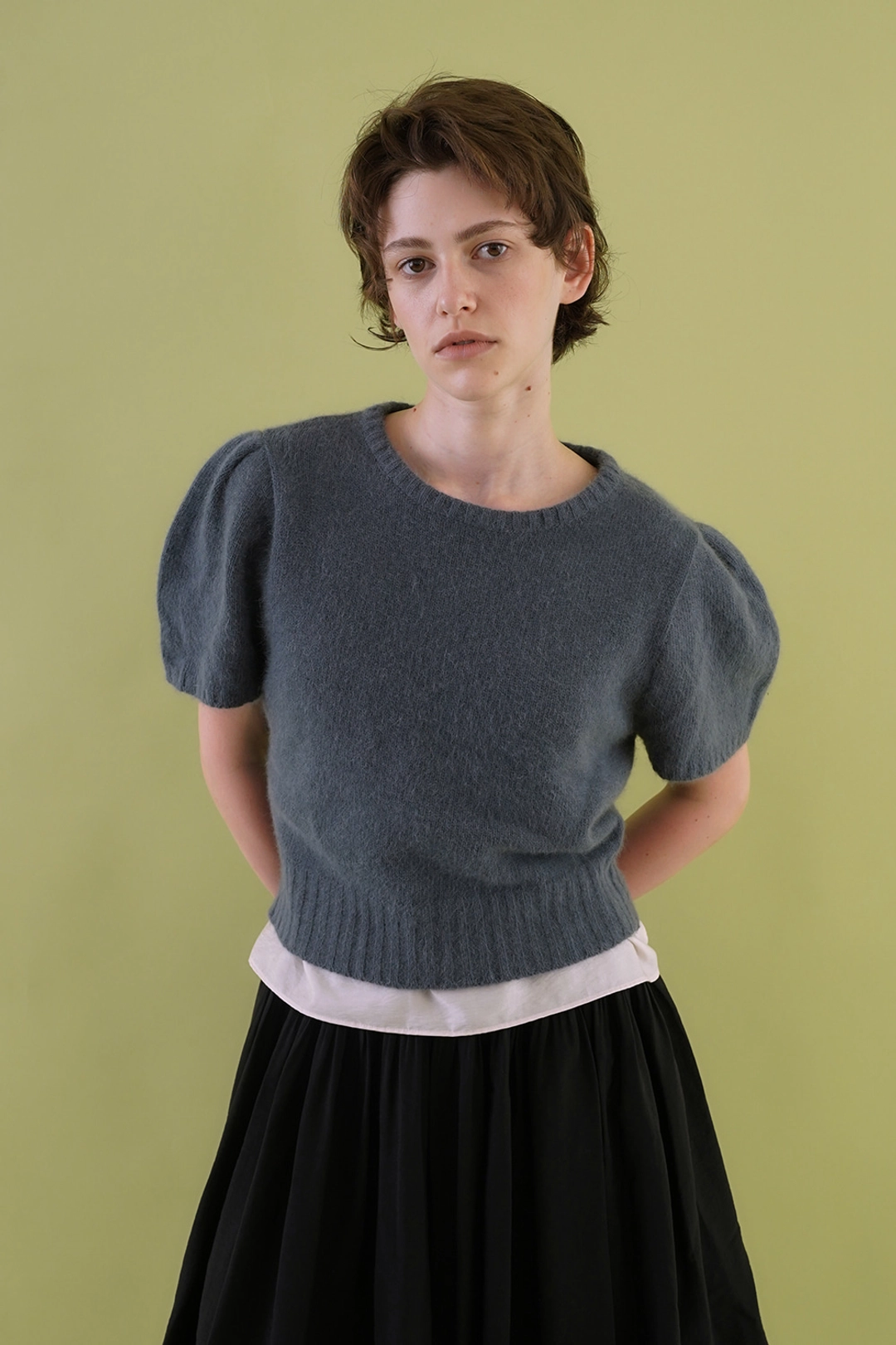 위드아웃썸머 Puff raccoon half knit_dusty blue 상품 이미지 2