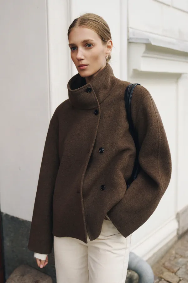 Cashmere 10% Handmade High-Neck Stand Jacket [LMBFWICT715]-Brown Melange [10/21 예약배송]