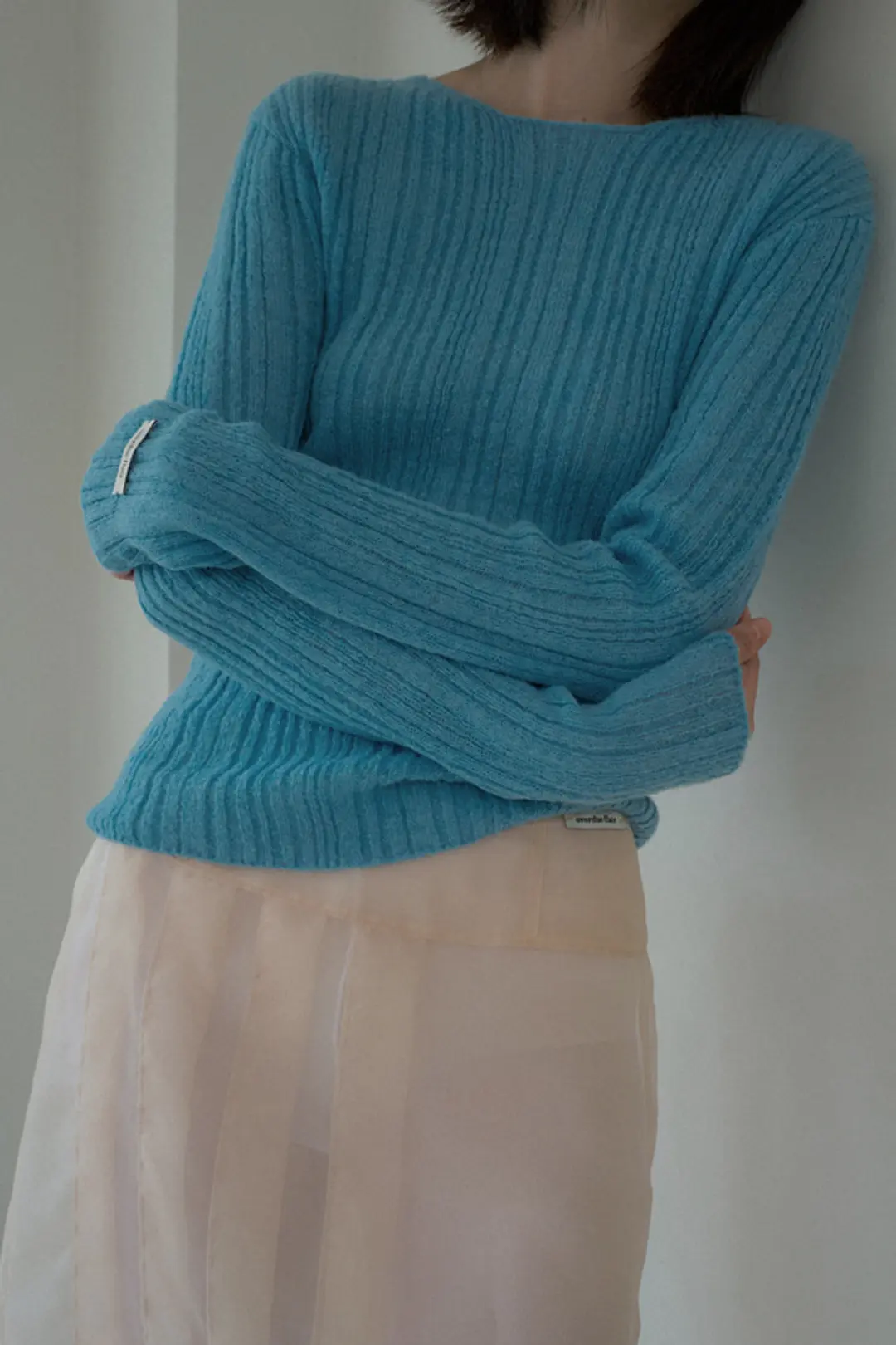 오버듀플레어 MOHAIR RIB KNIT TOP_OCEAN BLUE 상품 이미지 2