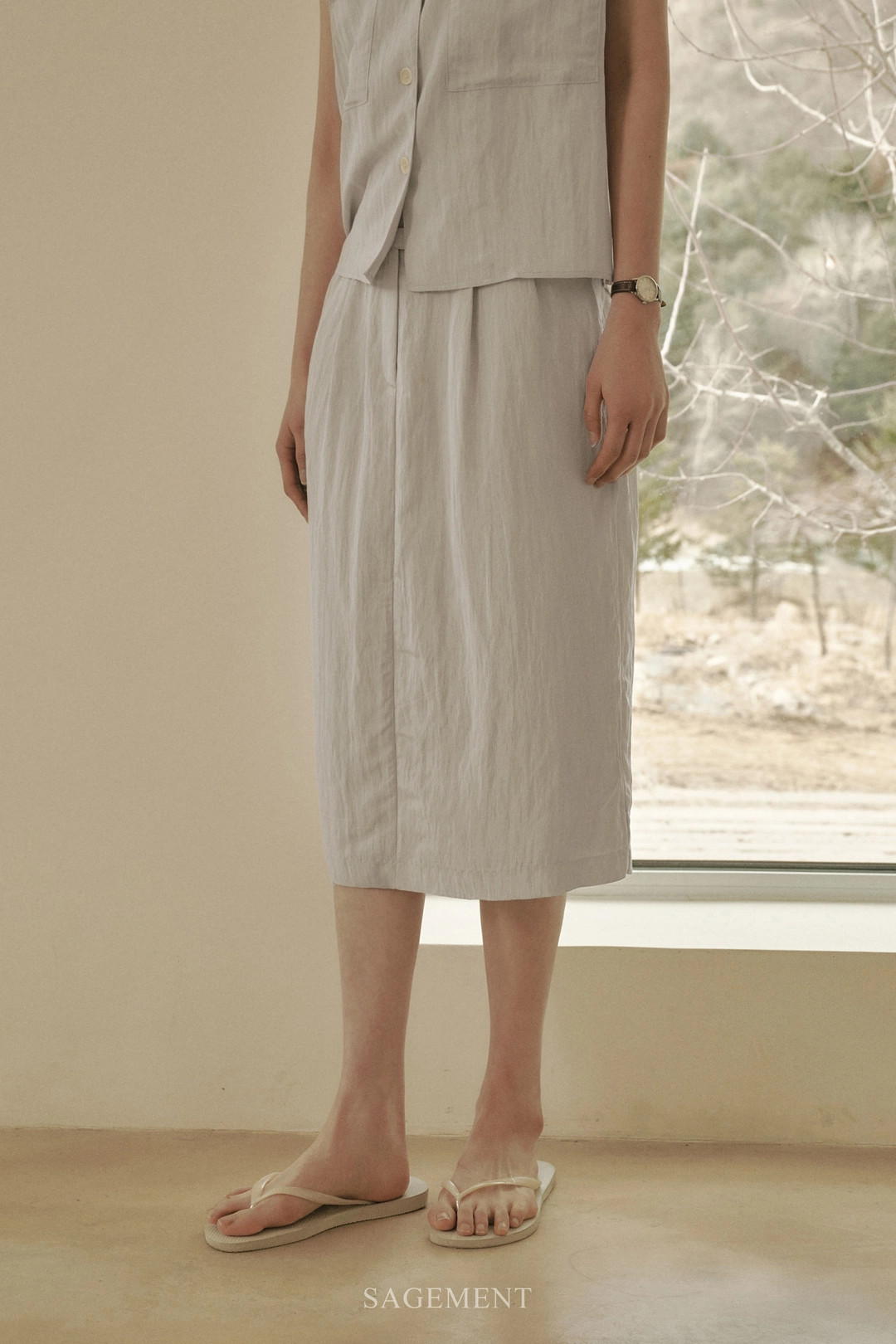 세이지먼트 PLEIA PLEATED MIDI SKIRT_GRAY 상품 이미지 2