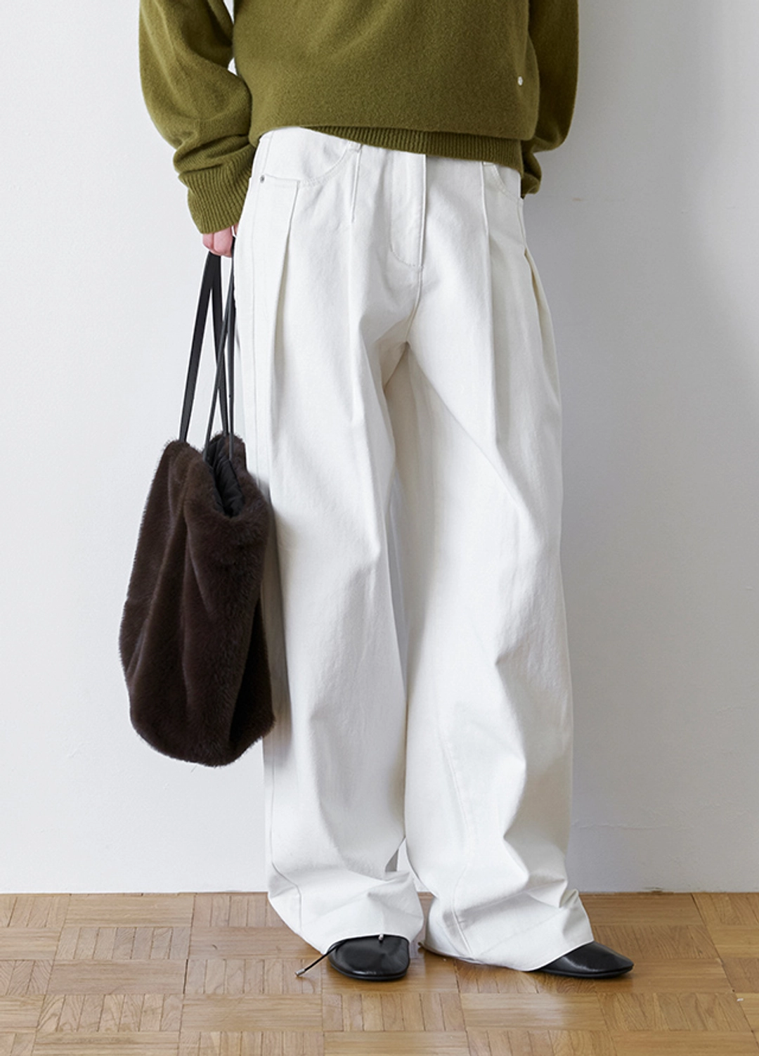 아뜰리에 나인 (PT-5831)WARM TWO TUCK WIDE DENIM PANTS 상품 이미지 3