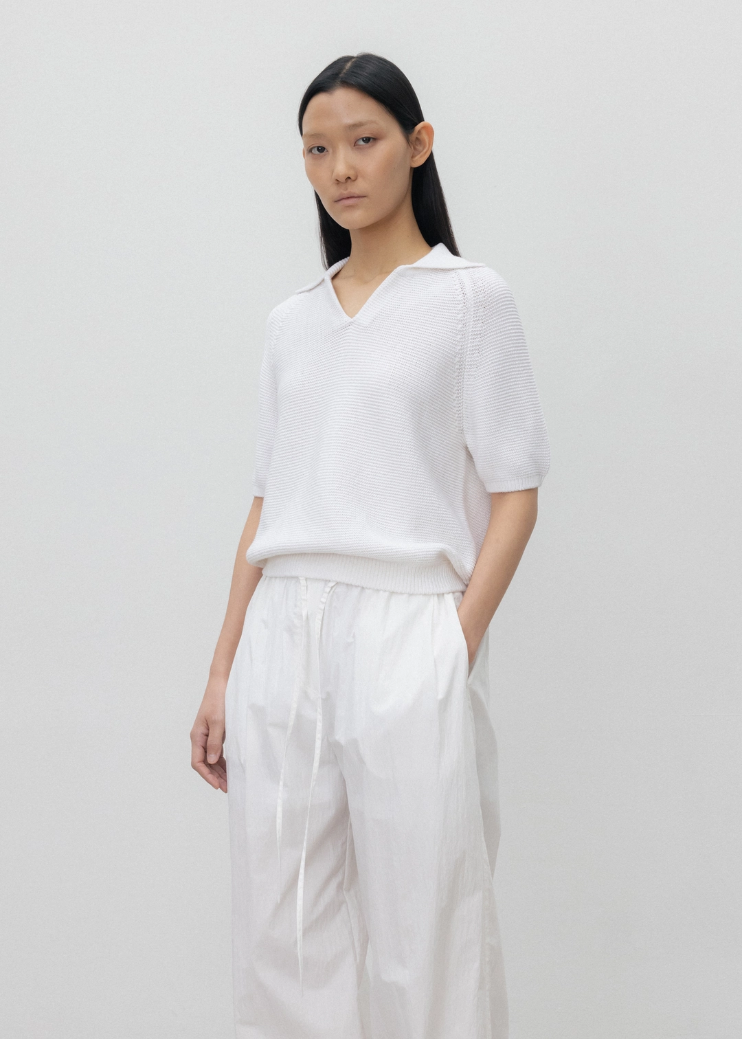우마뭉 Korean paper yarn collared pullover_White 상품 이미지 2