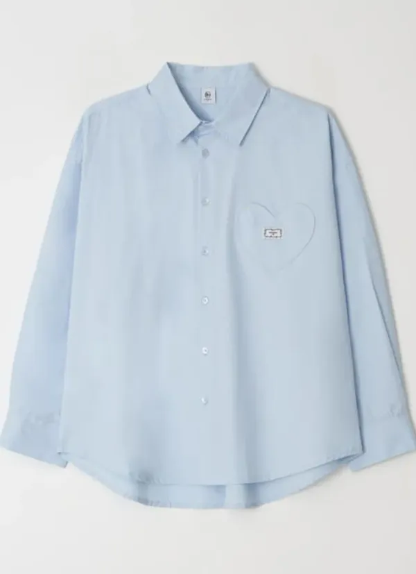 STITCH HEART POCKET OVER FIT SHIRT SKY