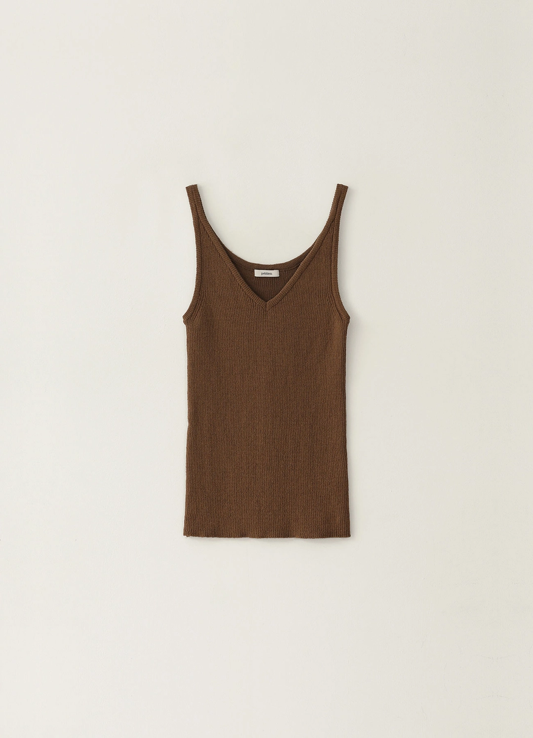 페블엠 [Refurb] 2ND / Ribbed V-neck Knit Top - Brown - pebblem 상품 이미지 1