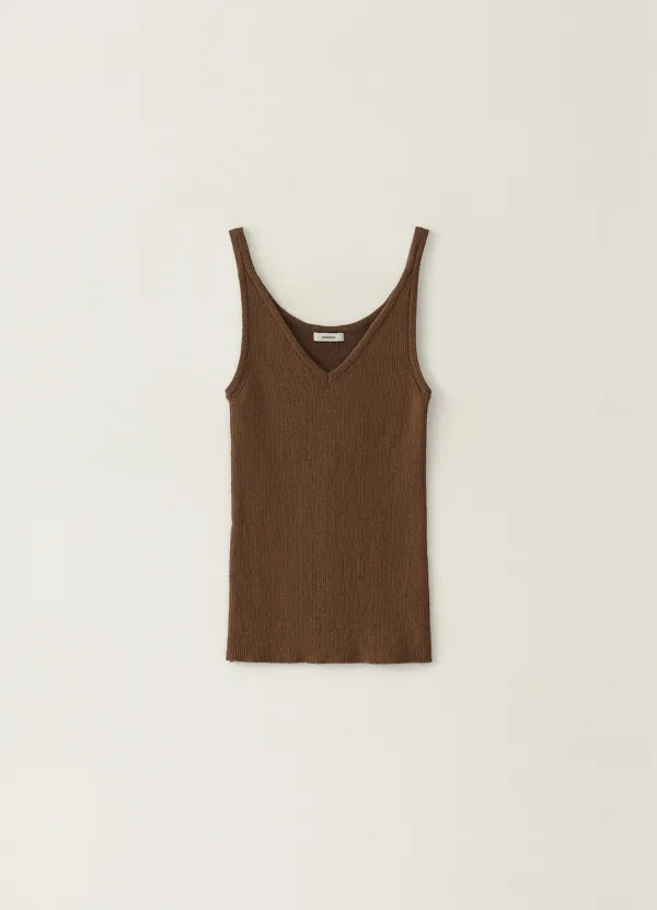[Refurb] 2ND / Ribbed V-neck Knit Top - Brown - pebblem