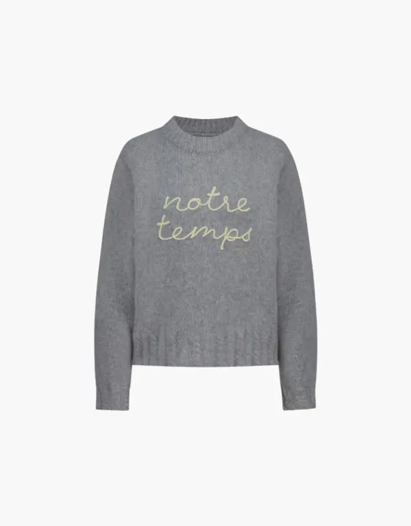 embrodiery fluffy pullover - melange gray