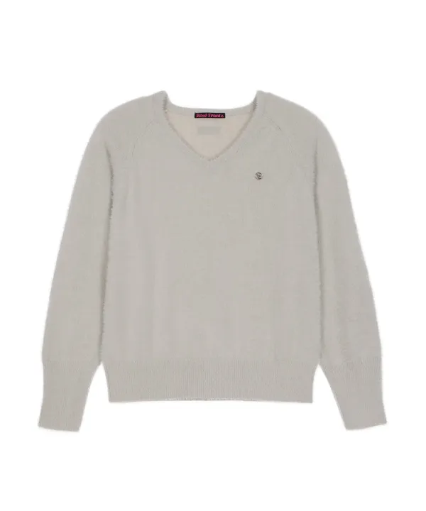 Fur V-neck Knit [Light Gray]