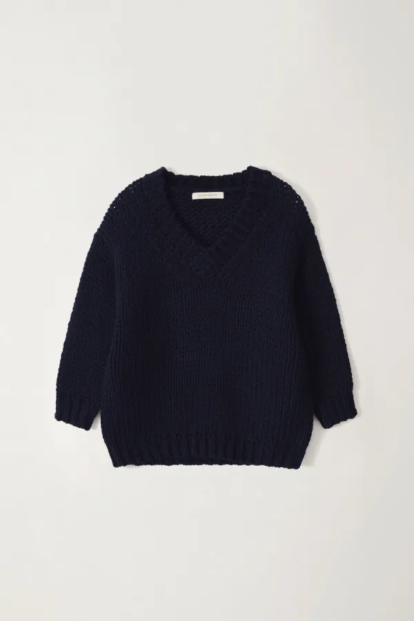 Wide v-neck sweater (Navy)