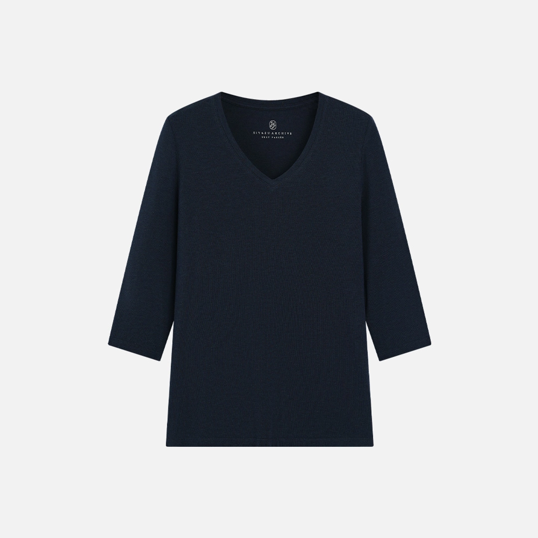 시야쥬 SITP5313 소프트 브이넥 7부 티셔츠_Navy 상품 이미지 2