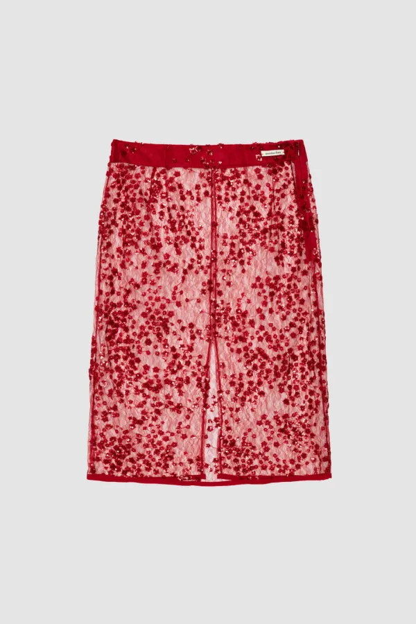 [EXCLUSIVE] FLOWER SEQUIN SKIRT_RED