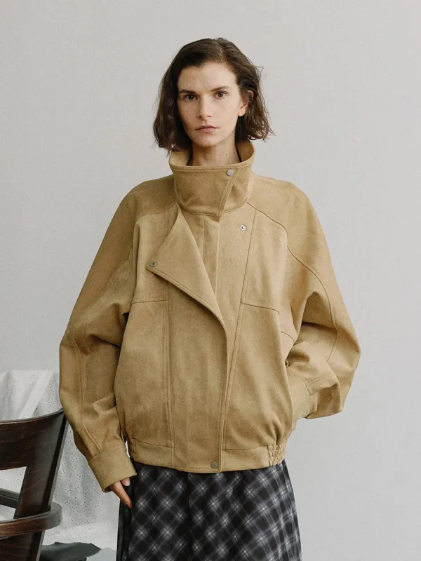 TIS LAYERED SUEDE BOMBER JACKET_BEIGE