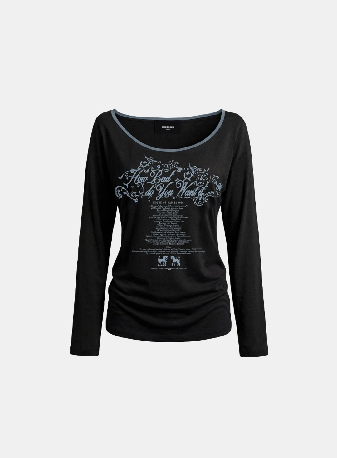배드블러드 [w-tee26-129] Script Graphic Ringer Loose-Fit T-Shirt - Black 상품 이미지 1