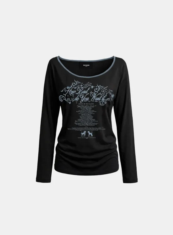 [w-tee26-129] Script Graphic Ringer Loose-Fit T-Shirt - Black