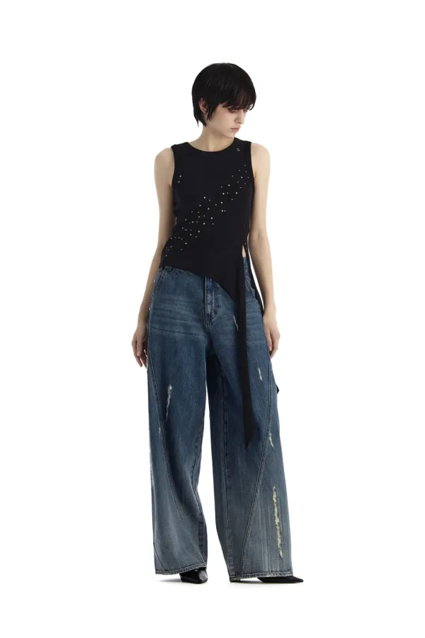 Gradient-Washed Distressed Denim Pants [ Blue ]