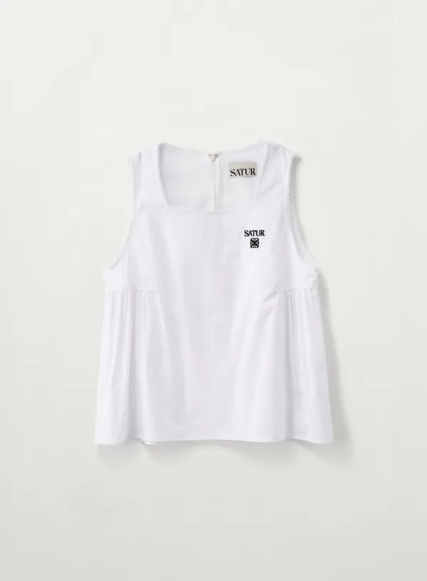 (W) Flare Sleeveless Blouse - White