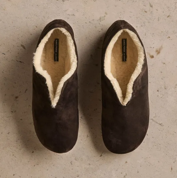 Women's Shearling Lined Suede Babouche - Acero/Natural