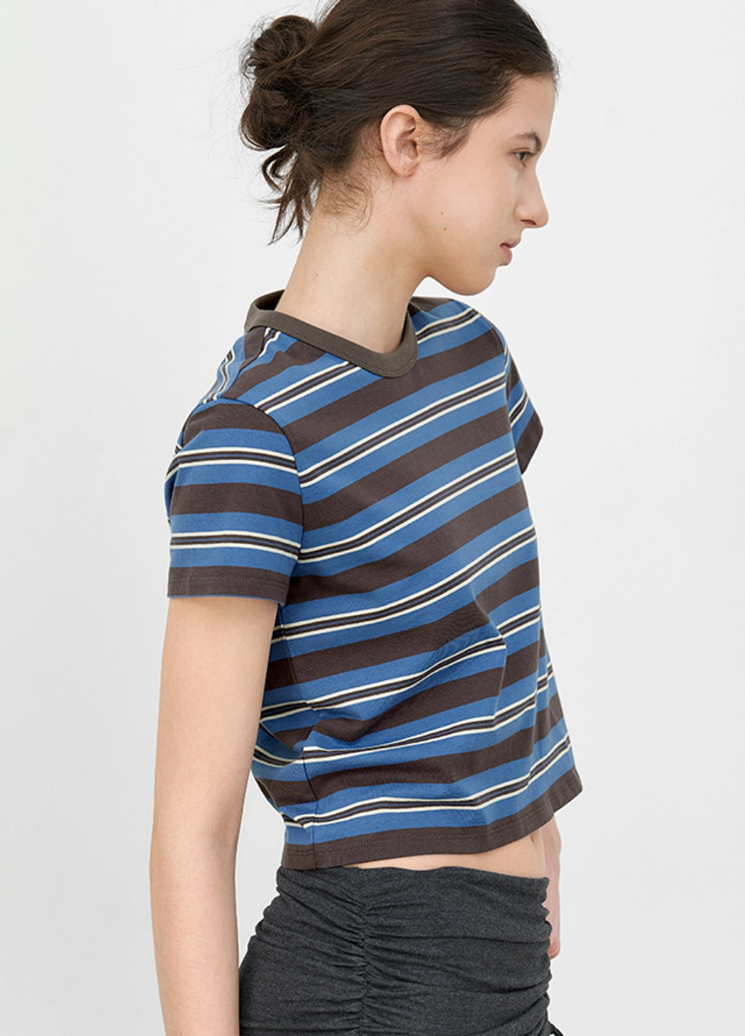 아뜰리에 나인 (T-7162)MULTI STRIPE SEMI CROP SLIM TEE 상품 이미지 1