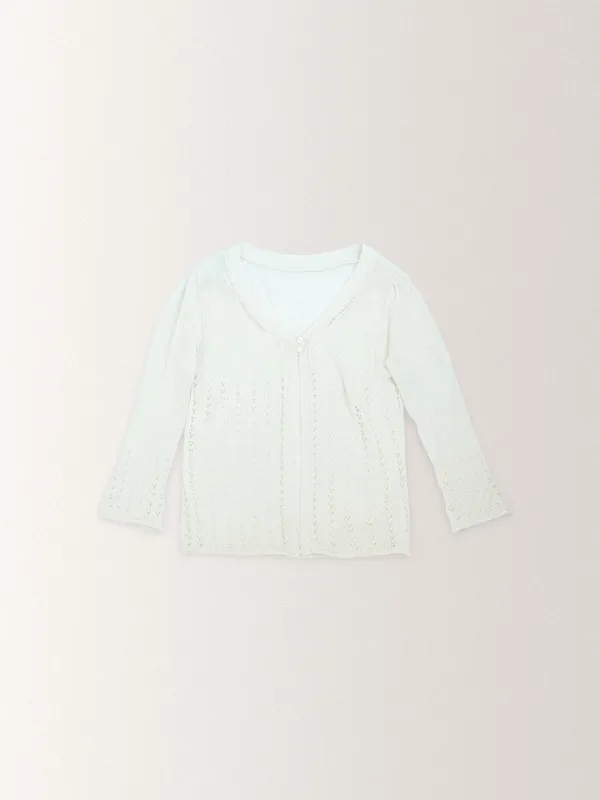 LINEN PUNCHING VINTAGE CARDIGAN [ CREAM ]