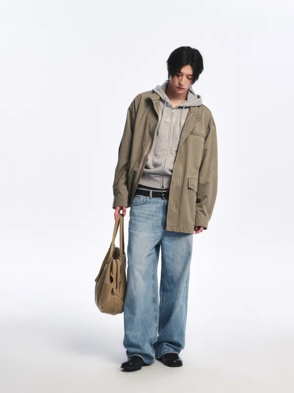 Washed Cotton Utility Jacket_Khaki