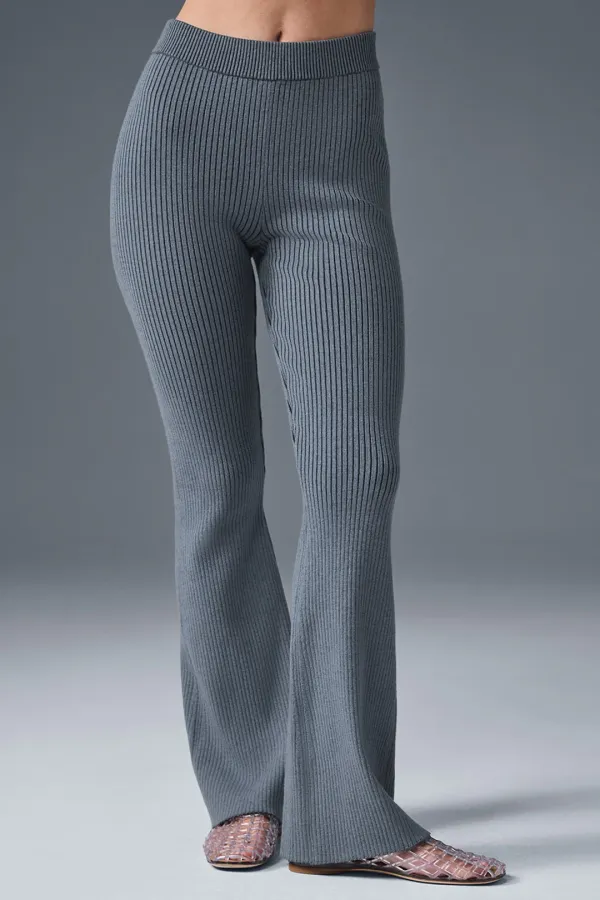 Denim Knit High-Waist Flare Pant - Steel Grey/Anthracite